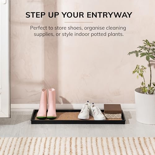 Anji Mountain Heavy Duty Waterproof Rubber Shoe Storage Mat Organizer/Boot Storage Tray Multi Use for Entryway with Coir, Tan and Blue Insert, Fits 3 Pair (34.5" Wide) - Image 2