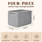Storage Baskets for Organizing, 4 Pack Baskets for Shelves, Decorative Storage Bins for Shelves, Cotton Rope Storage Basket with Handles, Woven Basket for Storage, 13''Lx8.7''Wx7.9''H, Gray - Image 3