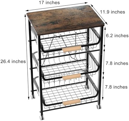 Fruit Vegetable Basket for Kitchen,4 Tier Pantry Organizers and Storage,Snack Organizer for Countertop,Pantry Cart,Metal Wire Storage Shelf Organizer Baskets for Kitchen, Pantry, Bathroom - Image 4