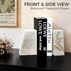 Heavy Duty Book Ends for Shelves, Decorative Book Ends for Heavy Books, Resin Modern Bookends with Marble Texture & Gold Botanical Detail, Minimalist Bookends for Home Decor, Set of 2 - Image 6