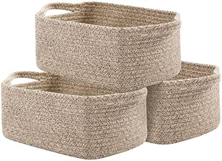 OIAHOMY 3 Pack Storage Baskets for Shelves Cotton Rope Storage Bins Brown by MasterofSpaceOptimization