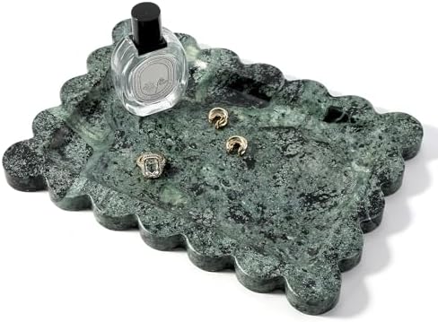 Koville Scalloped Marble Tray, 11"x8" Marble Vanity Tray for Countertop Bathroom Kitchen Dresser, Natural Stone Tray for Jewelry Perfume Home Decor, Decorative Catchall Trays(Green) by Koville