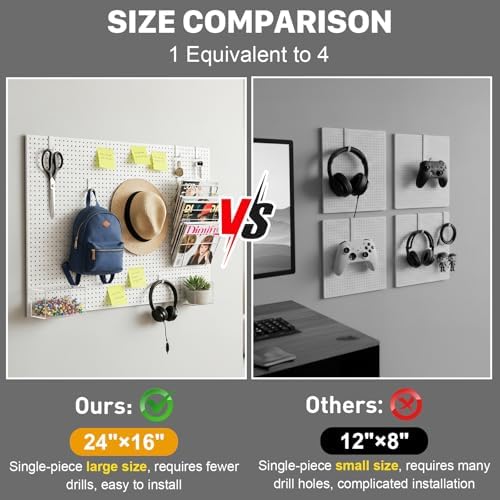 Peg Board, 3 Pack Metal Pegboard Panels White Pegboards Wall Organizer with Frame Large Heavy Duty Peg Board with Hooks for Walls Home, Garage Tool Storage, Office, Craft Room, Kitchen 24”×16” - Image 5