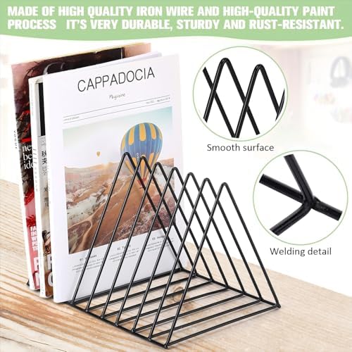Thenshop 9 Pack Triangle File Storage 9 Slot Magazine File Storage Iron Desktop Magazine Organizer Vinyl Record Stand Holder Triangle Bookshelf Decor for Desk - Image 3