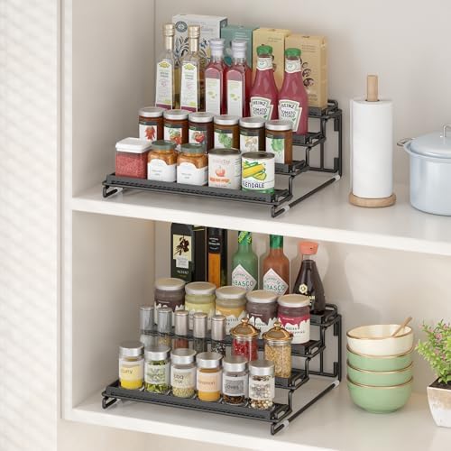 2 Pack Spice Rack Organizer for Cabinet, 4 Tier Black Seasoning Organizer Rack for Inside Cabinets, Countertop, Pantry Storage - Image 5