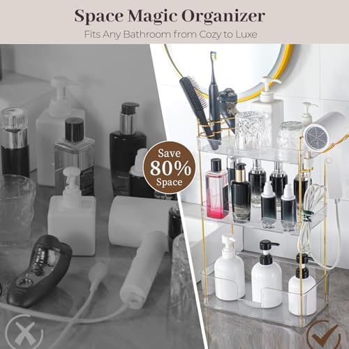 Aveniee Bathroom Counter Organizer Countertop, 3 Tier Makeup Perfume Storage with Hair Dryer Rack and Toothbrush Holder, Cosmetic Tray for Vanity - Clear - Image 5