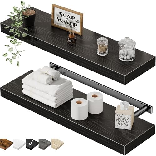 QEEIG Bathroom Long Floating Shelves for Wall (Black, Set of 2, 23.6") by QEEIG