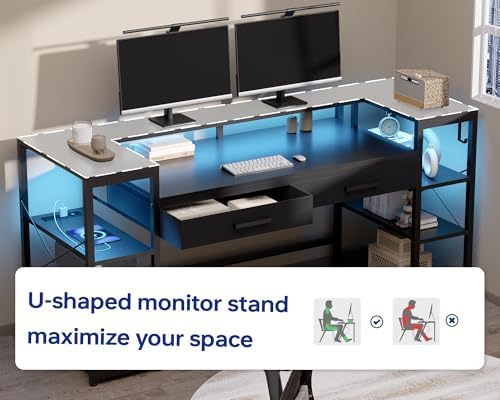 Pamray 58 Inch Gaming Computer Desk with Monitor Stand Drawers and Shelves - Image 5