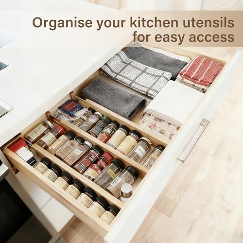 Adjustable Bamboo Drawer Dividers of 8, Expandable Organizers (16.9"-22.2") - Image 4