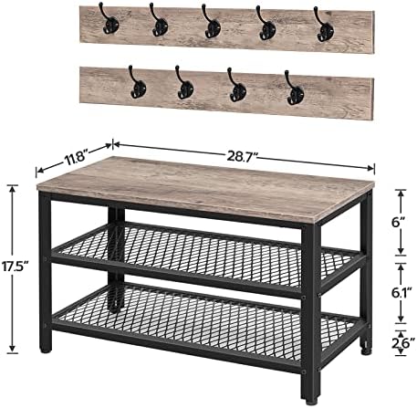 HOOBRO Hall Tree Entryway Storage Bench, Coat Rack Shoe Bench, Shoe Rack Organizer with Coat Hooks, 3-in-1 Design, Wooden Furniture with Metal Frame, Greige and Black BG17MT01 - Image 5