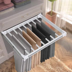 11 Arms Slide Out Pants Rack Closet Pants Hanger Bar Pull Out Trousers Rack Tie Belts Scarf Racks, Top Mounted Wardrobe Clothes Organizers Rail Pull Out Closet Storage Rod-Silver White - Image 5