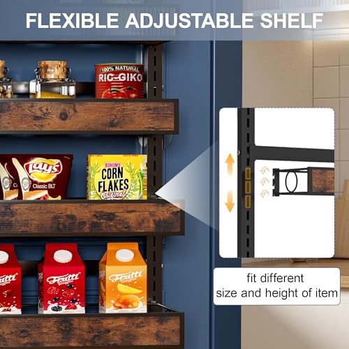 6 Tier Over The Door Pantry Orangizer 2 IN 1 Wall Mounted or Hanging Spice Rack with Adjustable Wood Basket,Heavy Duty Seasoning Storage Shelf for Kitchen Pantry and Bathroom - Image 4