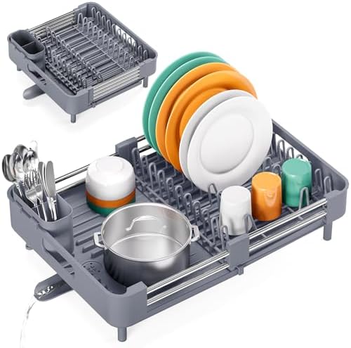 TOOLF Expandable Dish Drying Rack for Kitchen Counter, Standard, Grey by TOOLF