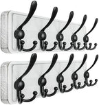 Dseap Coat Rack Wall Mounted - 5 Tri Hooks, Heavy Duty, Wooden Wall Coat Hanger Coat Hook for Clothes Hat Jacket Clothing, White & Black, Pack of 2 by Dseap