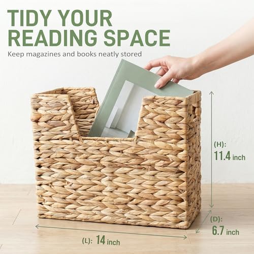 Wicker Magazine Basket with Handle, 2 Compartments - Image 2
