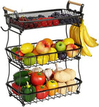ANTOPY 3 Tier Fruit Basket with 2 Banana Hangers, Countertop Fruit Vegetable Basket Bowl for Kitchen Counter Metal Mesh Basket Fruits Stand Produce Holder Organizer for Onion Potato Bread Snack Veggie by ANTOPY