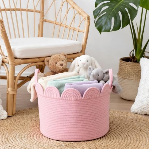 LemonRoad Round Woven Basket Pink, 16" L X 16" W X 14" H - Image 4