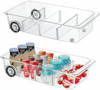 2Pack Roll Out Fridge Caddy Bins Pull Out Drawer with Wheels Refrigerator Organizer Bins with Handles Divided Fruit Caddy for Fridge Pantry Cabinet Storage Cans Drinks - Image 2