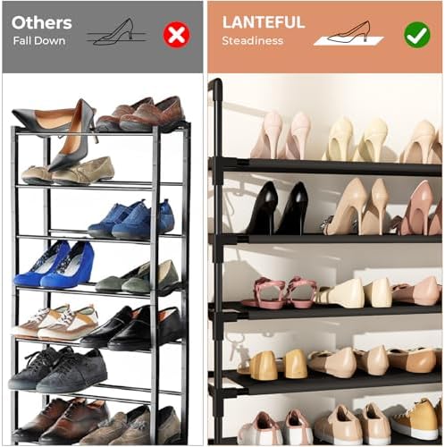 LANTEFUL Tall Shoe Rack 10 Tier Shoe Organizer Large Shoe Shelf with 18 Hooks Storage for 50 Pair, Stackable Vertical Shoe Rack Organizer for Closet, Entryway, Bedroom - Image 5