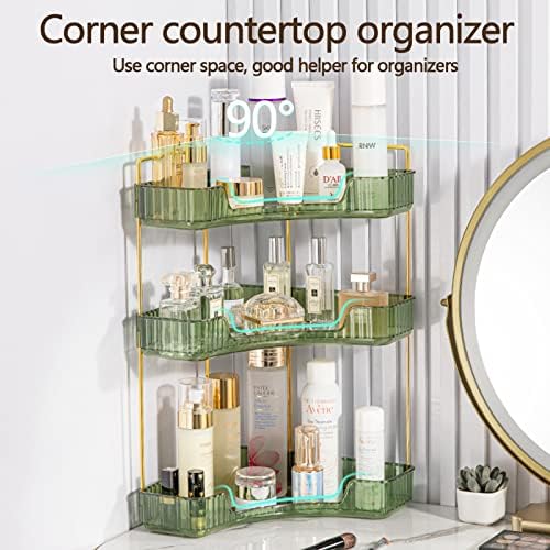 shuang qing 3-Tier Corner Bathroom Counter Organizer – Classic Storage Shelf for Makeup, Perfume & Toiletries, Space-Saving Countertop Tray Fits Bathroom, Dresser, Kitchen (Sage Green) - Image 4