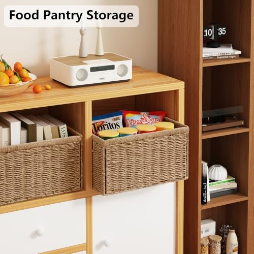 Vagusicc 2 Packs Large Wicker Storage Basket, Closet Storage Baskets Bins for Shelves, Decorative Collapsible Baskets for Organizing Clothes Toy Nursery Bathroom Organizers and Storage, Natural - Image 6