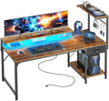 PRAISUN 55.1 Inch Gaming Desk with LED Lights & Power Outlets by PRAISUN