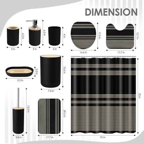 Bathroom Decor and Accessories Set of 10, Striped Black - Image 3