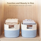 ECDYQXVU 15x10x9 Woven Cotton Rope Storage Basket, Leather Handles 3 Pack - Image 7