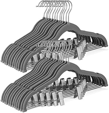 HOUSE DAY Velvet Skirt Hangers 24 Pack, Hangers with Adjustable Clips- Gray by HOUSEDAY