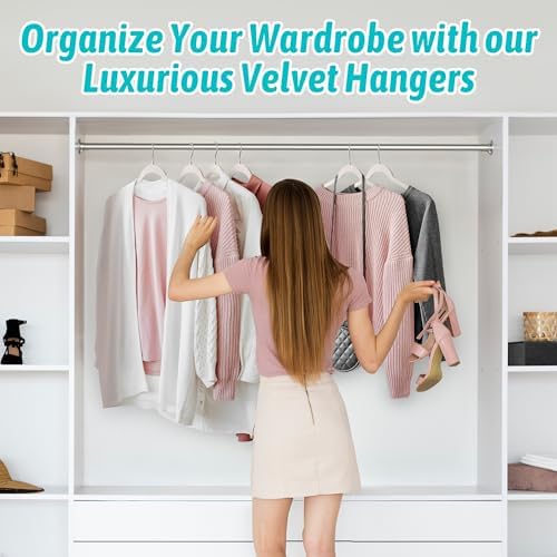 Sishynio Velvet Hangers 100 Pack, Non-Slip Slim Felt Clothes Hangers Beige - Image 7