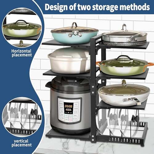 Pot Rack Organizers：CASONNIK 6+1-Tier Adjustable Heavy Duty Pan Organizer for Cabinet ，Multiple Use Modes，Pot Rack & Pan Rack for Kitchen Counter and Cabinet - Image 4