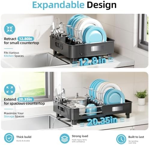 TOOLF Extendable Dish Drying Rack for Small Kitchen Counter, Black - Image 3