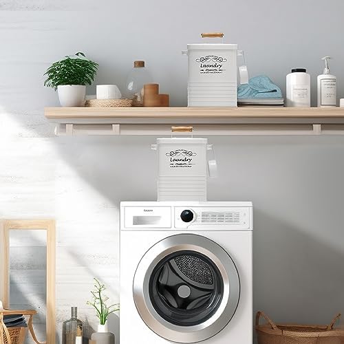 SSTATES Laundry Room Organization Set, Metal Laundry Detergent Pods Container and Dryer Sheet Holder with Lid, Laundry Powder Storage Bin with Scoop for Farmhouse Decor, (2 Pack, White) - Image 6