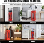 Square Metal Umbrella Holder, Square Free Standing Umbrella Rack Decorative Umbrella Holder Hollow Cutout Pattern Design for Umbrella Cane Entryway Home Office 19.49" X 6.1" X 6.1"(Red hollowed out) - Image 4