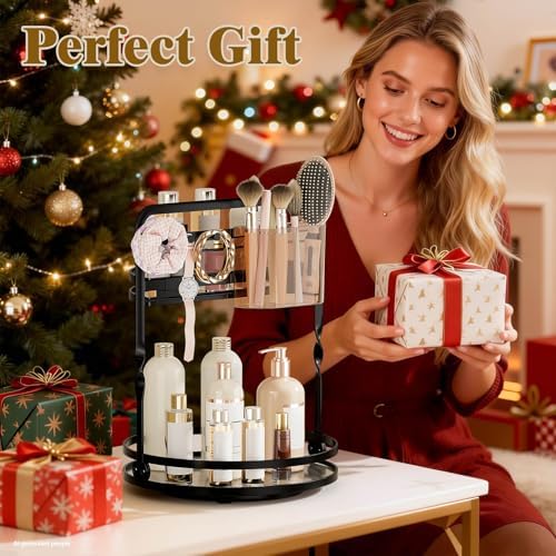 360 Rotating Makeup Vanity Organizer,Black 2-Tier Perfume Organizer - Image 6