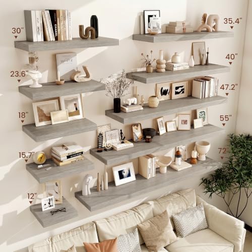 Vivelove Deep Floating Shelves 55x12” Set of 2, Grey - Image 2