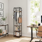 Coat Rack Freestanding, Hall Tree with 3 Shelves and 12 Hooks, Rustic Brown - Image 5