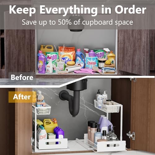 Ceetug Slide Out Under Sink Organizers and Storage, White, 2 Pack - Image 3
