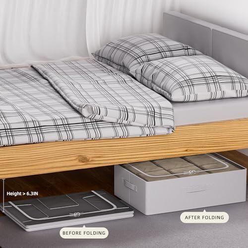 CYhom 3Pcs Under Bed Storage Bins with Metal Frame - Shoe Organizer for Closet with Clear Cover Oxford Fabric Sturdy Underbed Container Foldable Stackable Clothes Organizer (Grey, 23.5x19.7x6.3) - Image 4