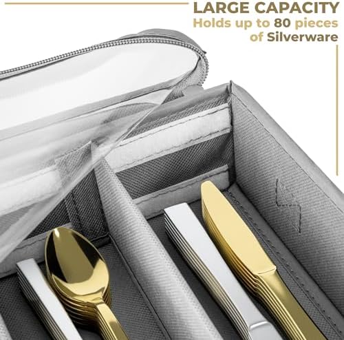 Sorbus Flatware Storage with Clear Lid & Adjustable Divider (Gray) - Image 4