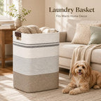 Laundry Hamper, Cotton Rope Laundry Basket with Leather Handles, 21.1-Gallon/80 L Large Clothes Hampers for Laundry, Woven Laundry Baskets for Blankets, Clothing, Bedroom, Living Room, Nursery - Image 6