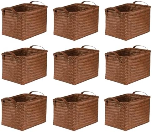 BROWNLILY Handwoven Clothes Basket Laundry Hampers Large Wicker Storage Baskets for Shelves Blankets Closet Storage Bins Car Bedroom Bathroom Organizers and Storage Bath (9, Brown) by BROWNLILY