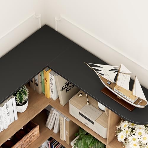 FOTOSOK 72" Corner Bookshelf, 6-Tier Bookshelf and Bookcase, Black/Brown - Image 5