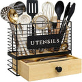 THYGIFTREE Kitchen Utensil Holder for Countertop, 2-in-1 Utensil Organizer with Drawer, Wall Mount or Counter Use, Utensil & Silverware Holder for Spatula, Cookware by THYGIFTREE