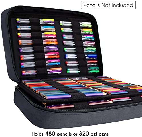 YOUSHARES Big Capacity Colored Pencil Case - 480 Slots large Pen Case Organizer with Multilayer Holder for Prismacolor Colored Pencils & Gel Pen (Black) - Image 4