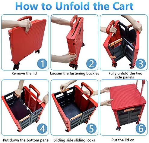 Quick Utility Cart Four -Rotate Wheeled Collapsible Handcart with Durable Heavy Duty Plastic Telescoping Handle for Travel Shopping Moving Luggage Office Use - Image 5