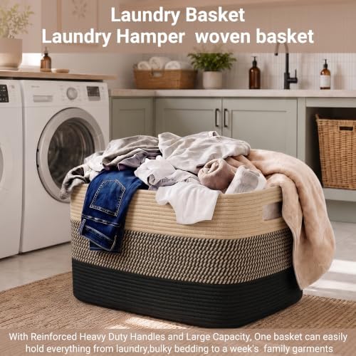 Large Laundry Basket/Hamper, 22"x17"x12", Jute/Black - Image 6