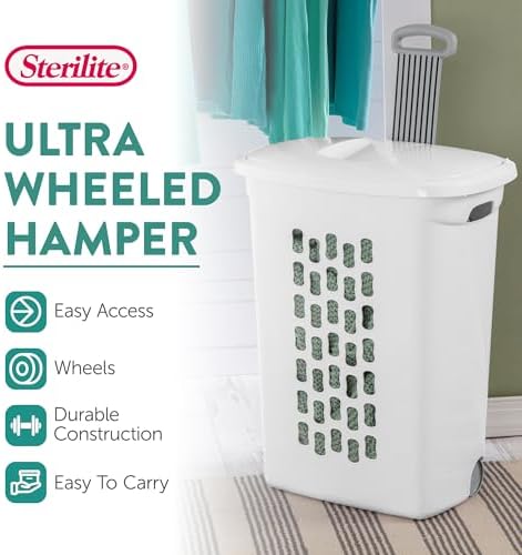 Sterilite Ultra Wheeled Hamper, Laundry Basket w/Flip-Top Lid, 6-Pack - Image 2