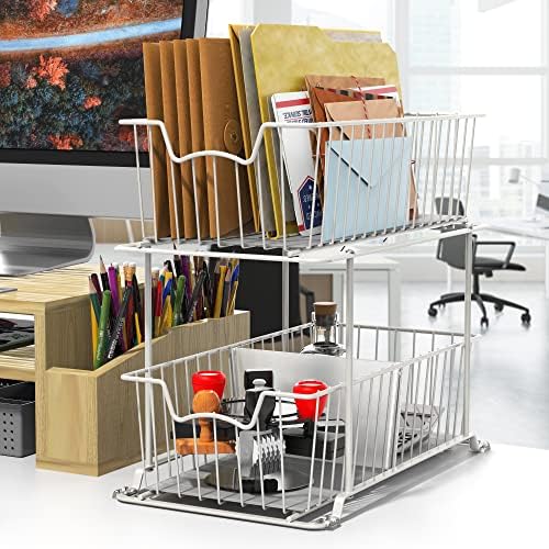 Simple Houseware 2 Tier Cabinet Wire Basket Drawer Organizer, White - Image 5