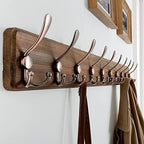 SKOLOO Coat Rack Wall Mounted - 38.3'' Long, Pack of 2, Wooden, Heavy Duty, Rustic Coat Hooks for Wall, Wall Coat Rack with 10 Triple Hooks for Hanging Clothes, Jacket, Hat(Brown & Retro Red) - Image 3